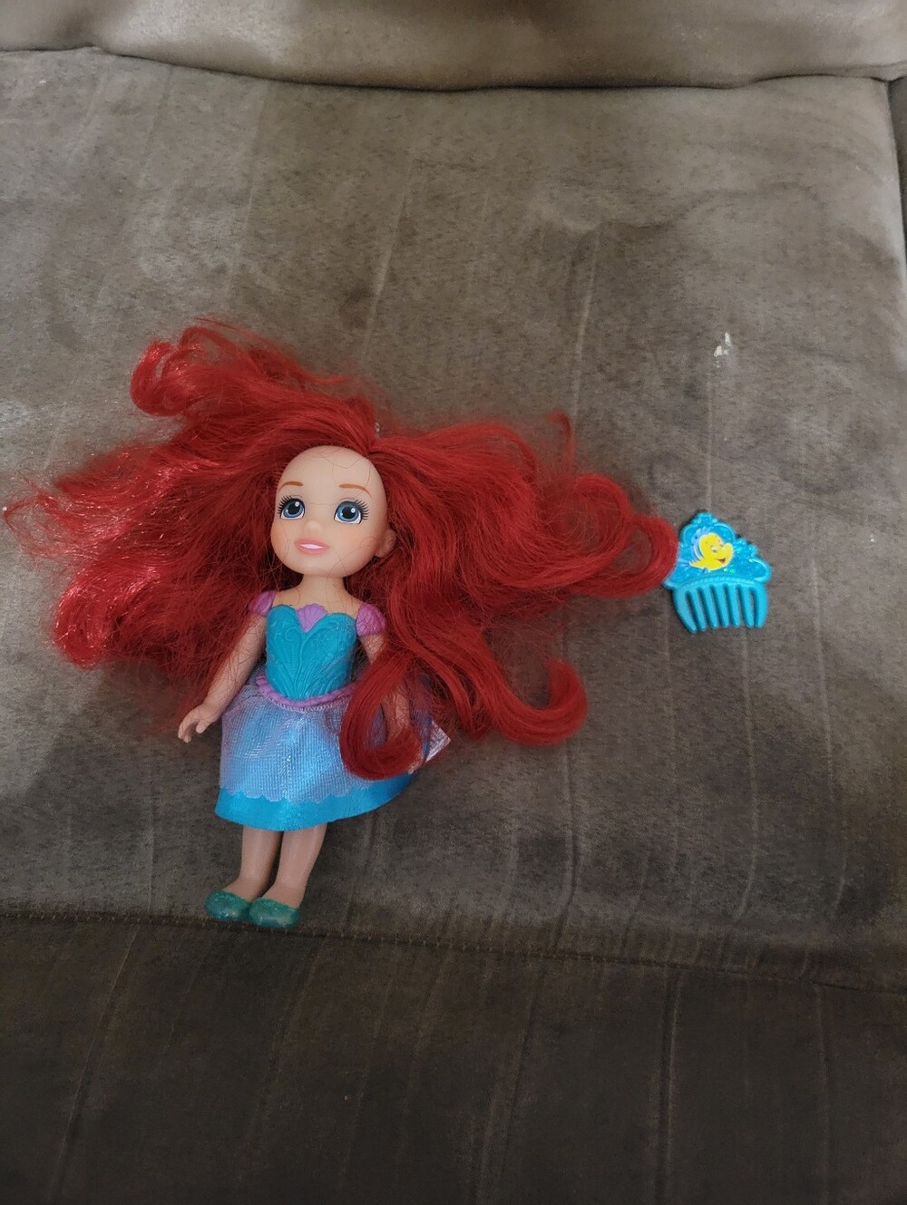 Disney Red-Haired Doll in Blue Dress with Blue Comb